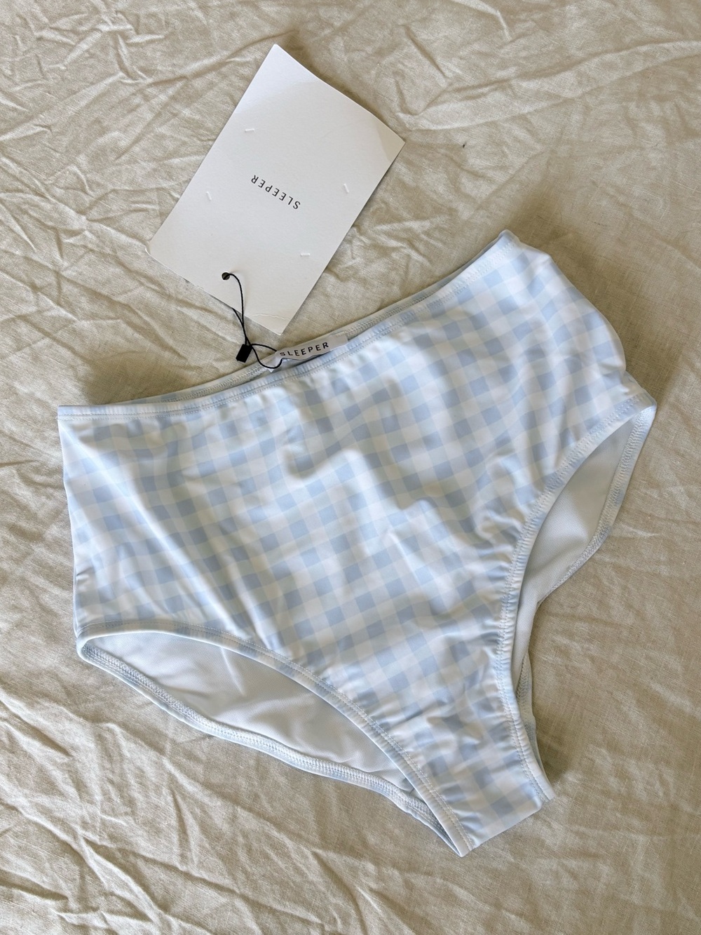 SLEEPER Blue and White Gingham Bikini Bottoms